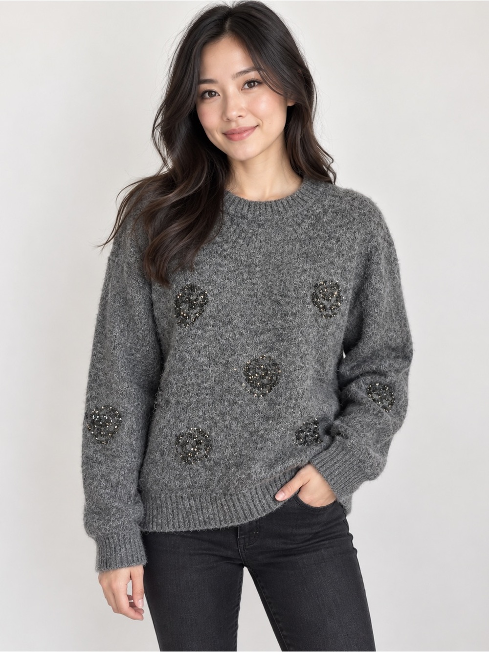 Primark Gray Skull Sequin Sweater Size S | 3 for $20